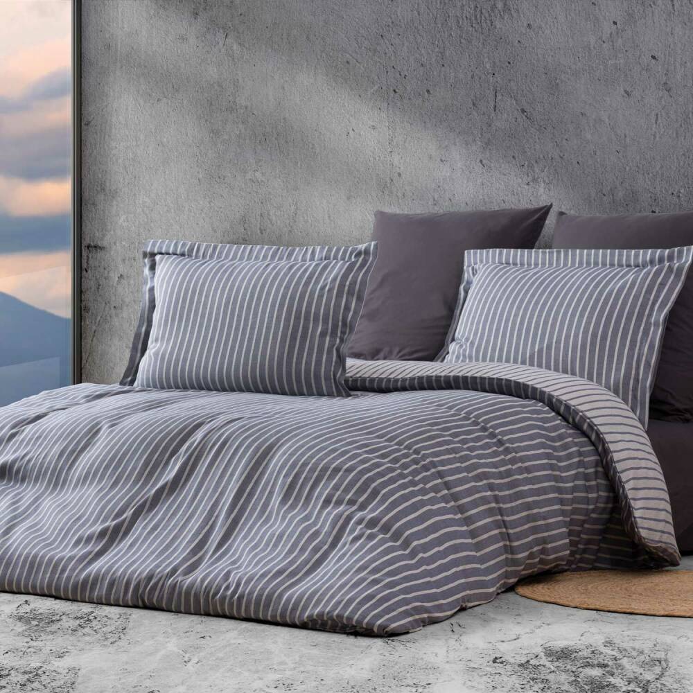 Bambu Çizgili Nevresim Çift Kişilik Antrasit 220x240 cm - Maxstyle