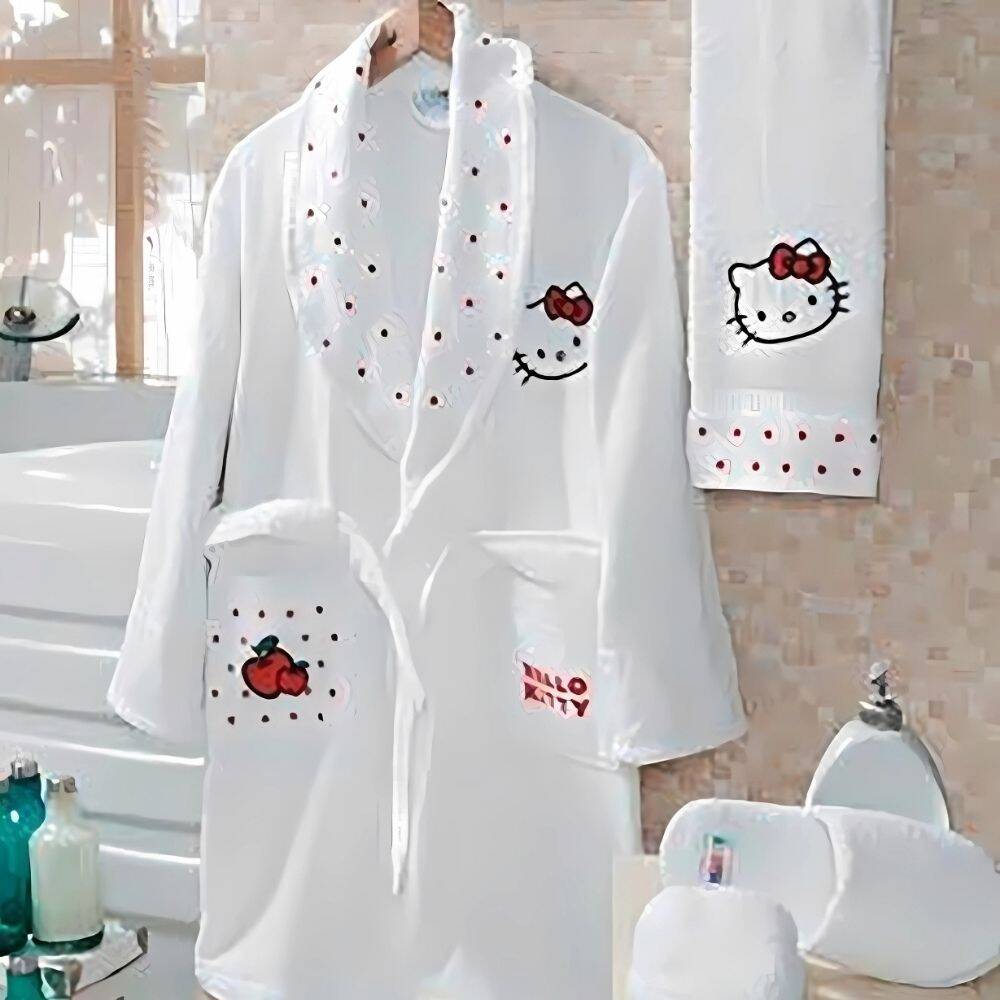 Hello Kity Beyaz 10-12 Yaş Bornoz Set - Maxstyle