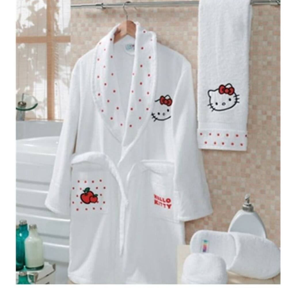 Hello Kity Bornoz Seti Beyaz 7-9 - Maxstyle