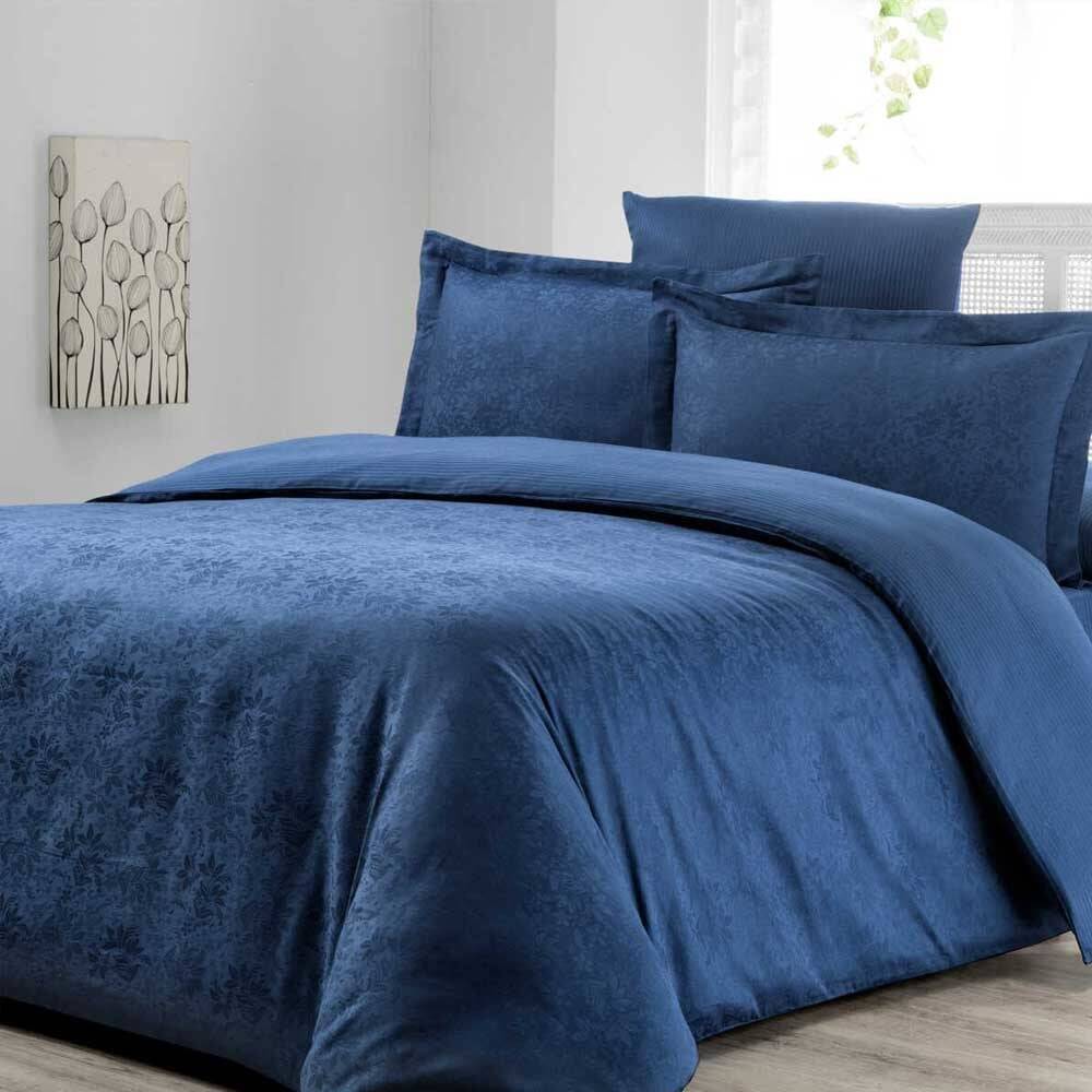 Jakarlı Gulya Lacivert Çift Kişilik Nevresim Takımı 220x240 cm - Maxstyle