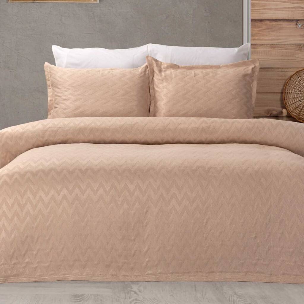 Jakarlı Weave Bej Yatak Örtüsü 250x260 cm - Maxstyle