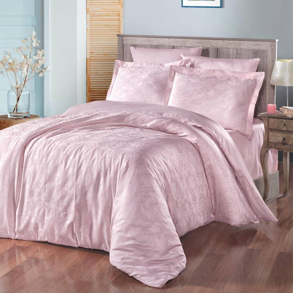 Maxstyle Jakarlı Saten Katya Pudra Double Nevresim Takımı - 1