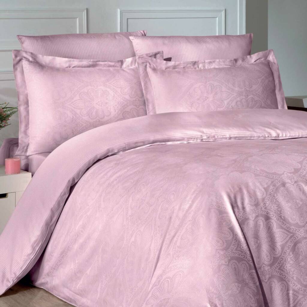 Maxstyle Jakarlı Saten Marko Pudra Çift Kişilik Nevresim Takımı - 1