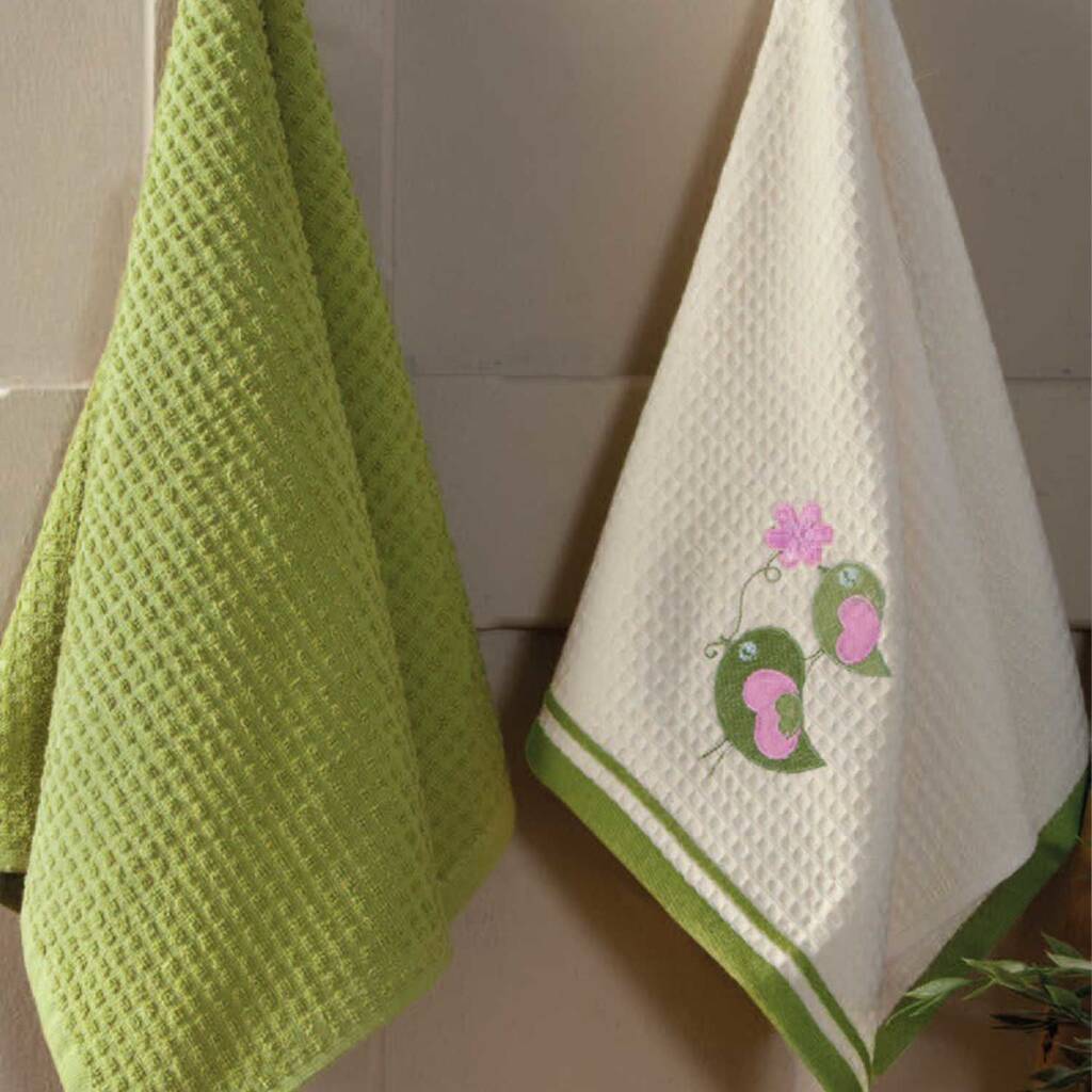 Maxstyle Pamuk Mutfak Havlusu Birds 2'Li Krem-Yeşil 40x60 - Maxstyle