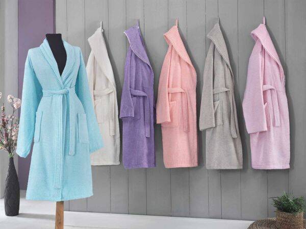 Maxstyle Ponpon Yaka Kadın Bornoz - Maxstyle