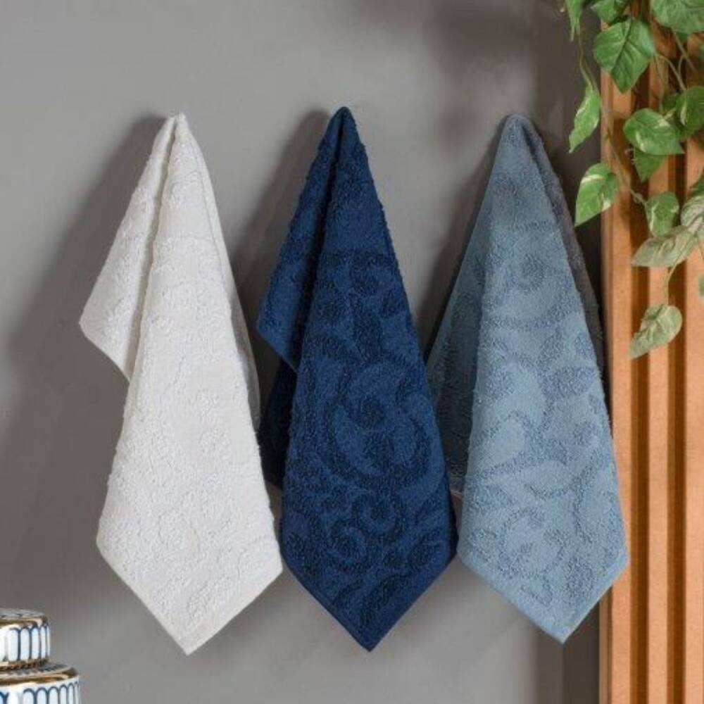 Maxstyle Şal Desen Mutfak Havlusu 3'Lü Set 30x50 cm Beyaz-Mavi-Lacivert - Maxstyle