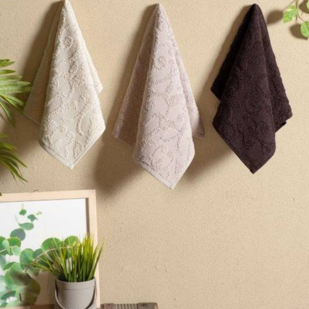 Maxstyle Şal Desen Mutfak Havlusu 3'lü Set 30x50 cm Krem-Taş-Kahve - Maxstyle