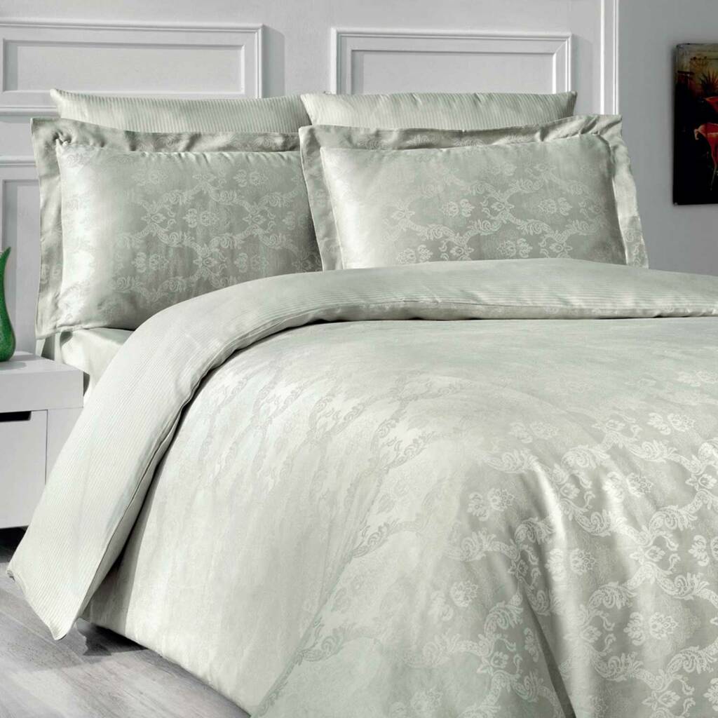 Maxstyle Yeşil Jakarlı Saten Çift Kişilik Nevresim Takımı - Maxstyle