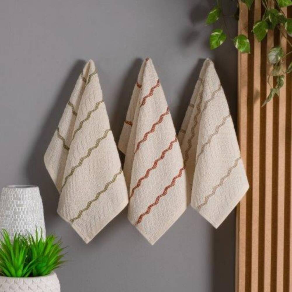 Maxstyle Zigzag Desen Mutfak Havlusu 30x50 3'lü Yeşil-Tarçın-Kahve - Maxstyle