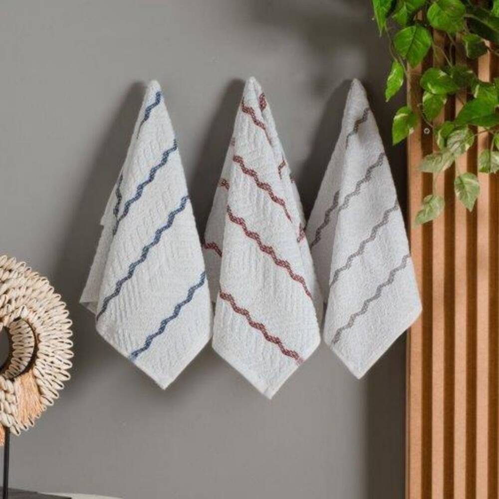 Maxstyle Zigzag Desen Mutfak Havlusu 30x50 cm 3'lü Lacivert-Bordo-Gri - Maxstyle
